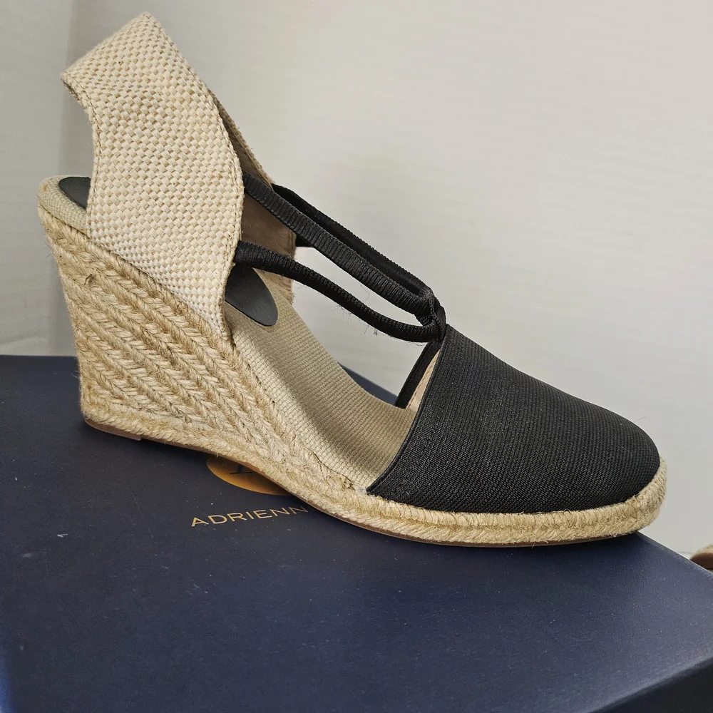 Adrienne Vittadini Black and Beige Espadrille Sandals size 9.5 - Picture 7 of 8